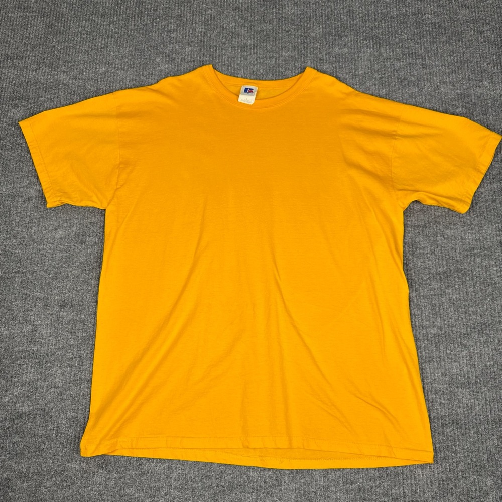 Vtg Y2K Russell Athletic T Shirt Mens XL Yellow Blank Cotton Short Sleeve Tee